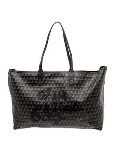 Pre-owned Anya Hindmarch Saffiano Leather Tote In Black
