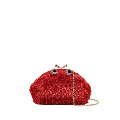 Anya Hindmarch Satin Clutch With Crystal Eyes Shoulder Bag In Red