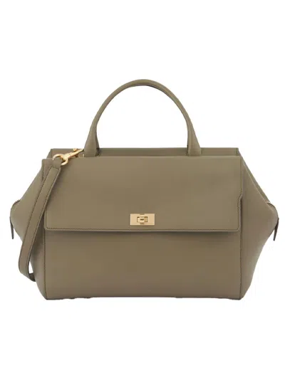 Anya Hindmarch Seaton Top Handle In Classic Calf Leather In Fern In Grey