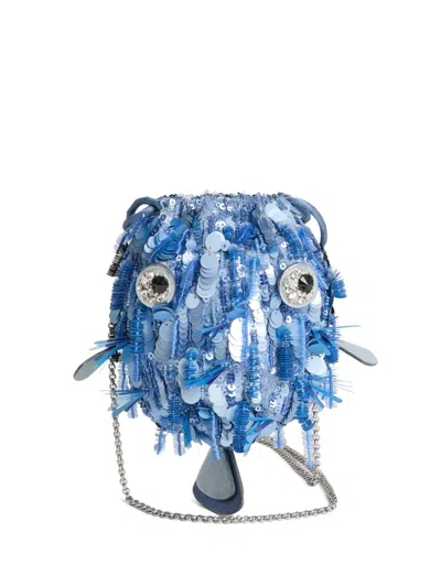 Anya Hindmarch Womens Cornflower Blue Embellished Blowfish Leather Cross-body Bag