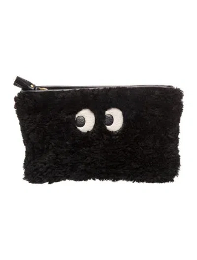 Pre-owned Anya Hindmarch Shearling Clutch In Black