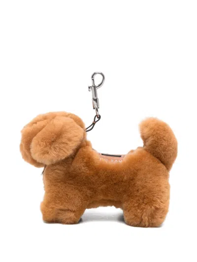 Anya Hindmarch Dog Shape Plush Texture Key Holder In Brown