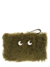 Anya Hindmarch Furry Texture Clutch Bag With Eye Motif In Green