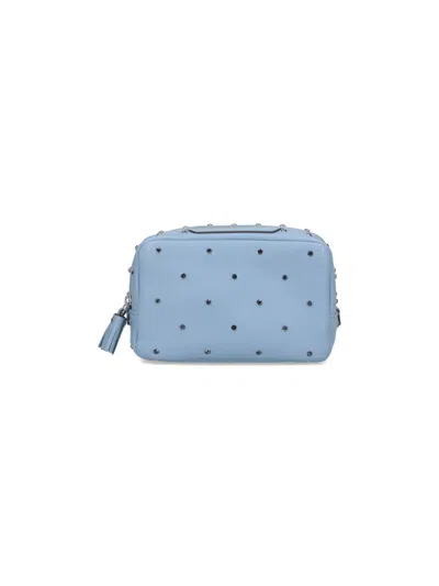 Anya Hindmarch Sheep Leather Crossbody Bag With Contrast Fabric Panels In Blue
