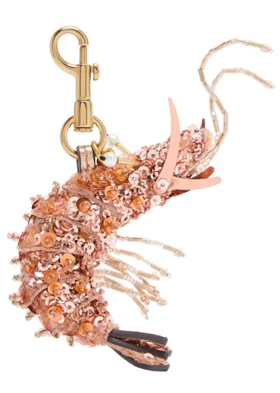 Anya Hindmarch Shrimp Embellished Leather And Satin Bag Charm In Pink