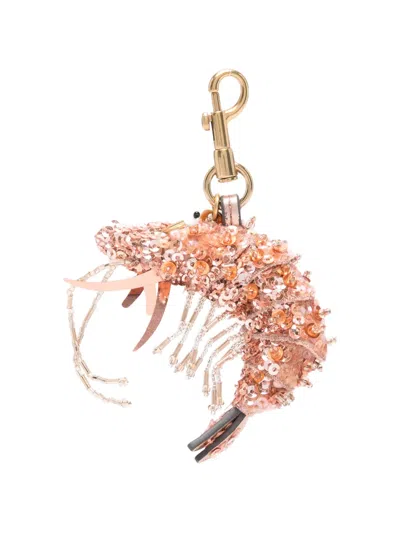 Anya Hindmarch Shrimp Sequin-embellished Bag Charm In Pink