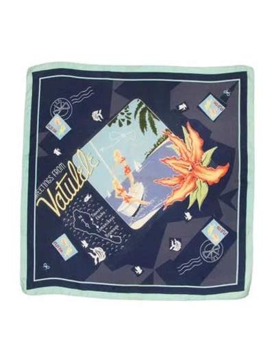 Pre-owned Anya Hindmarch Silk Printed Scarf In Blue