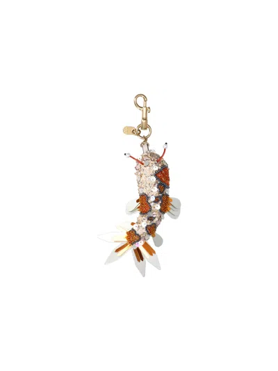 Anya Hindmarch Silver Koi Fish Sequin Fabric Key Charm In Brown
