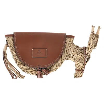Anya Hindmarch Small Basket Donkey Shoulder Bag In Brown Raffia And Leather