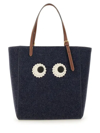 Anya Hindmarch Small Eyes Wool Tote In Black