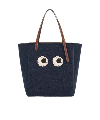 Anya Hindmarch Small Eyes Wool Tote In Black
