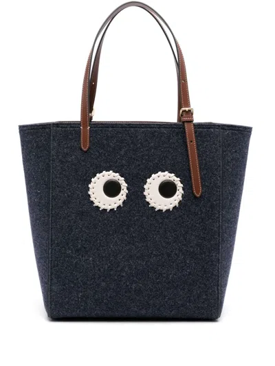 Anya Hindmarch Borsa Tote Eyes In Feltro In Navy