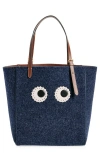 Anya Hindmarch Small Eyes Wool Tote In Navy / Cedar