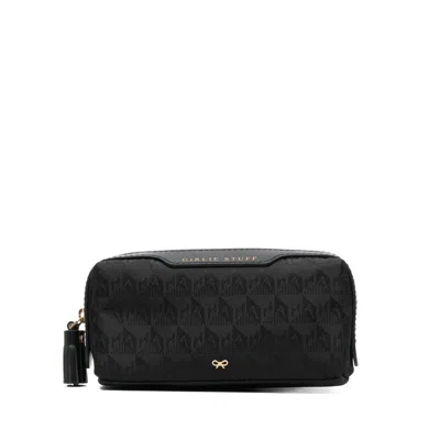 Anya Hindmarch Jacquard-logo Leather Makeup Bag In Black