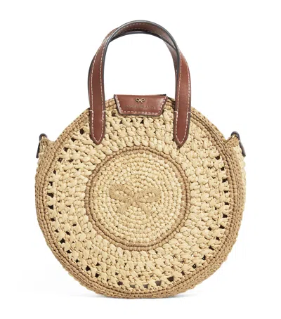 Anya Hindmarch Small Leather-trimmed Crocheted Raffia Tote In Nude