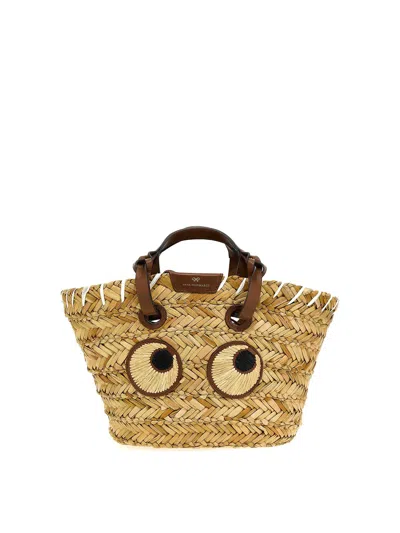 Anya Hindmarch Small Eyes Seagrass Basket Tote In Brown