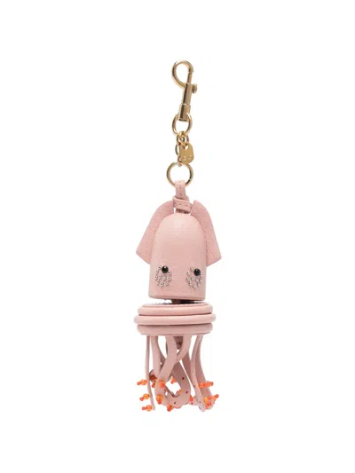 Anya Hindmarch Squid-shape Bead-embellished Keyring In Pink