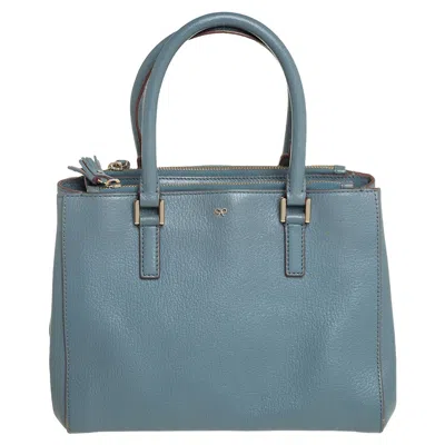 Anya Hindmarch Stone Leather Double Zip Tote In Blue