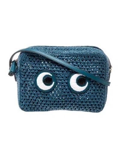 Pre-owned Anya Hindmarch Straw Crossbody Bag In Blue
