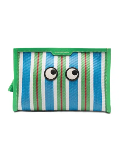 Anya Hindmarch Striped Clutch In Green