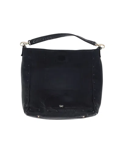 Anya Hindmarch Studded Hobo Bag In Navy Blue Leather In Black