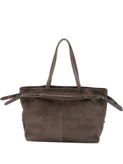 Anya Hindmarch Suede Leather-trim Tote Bag In Gray