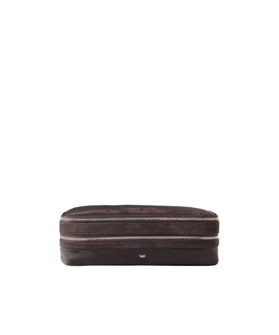 Anya Hindmarch Suede-trimmed Shell Cosmetics Case In Brown
