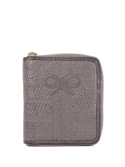 Pre-owned Anya Hindmarch Tassel-zip Leather Wallet In Gray