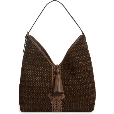 Anya Hindmarch The Neeson Herringbone Woven Leather Hobo In Truffle