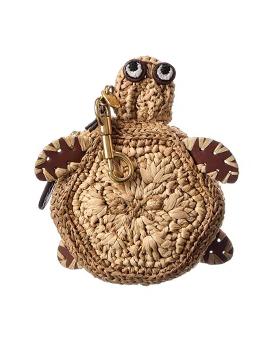 Anya Hindmarch Turtle Raffia & Leather Earphone Pouch In Brown