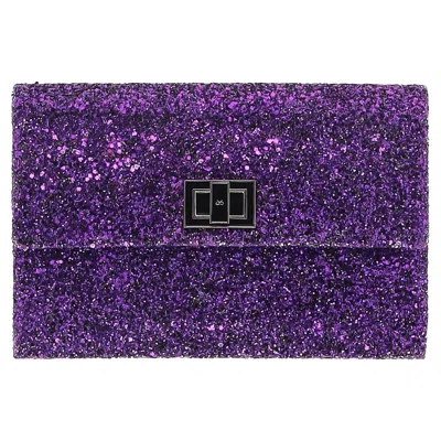 Anya Hindmarch Valorie Flap Clutch Bag In Purple Glitter