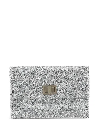 Pre-owned Anya Hindmarch Valorie Glitter-embellishment Clutch In Silver