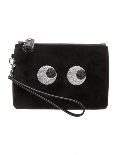 Pre-owned Anya Hindmarch Velvet Clutch In Black