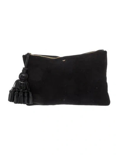 Pre-owned Anya Hindmarch Velvet Clutch In Black