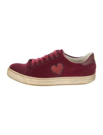 Pre-owned Anya Hindmarch Velvet Glitter Accents Sneakers In Burgundy