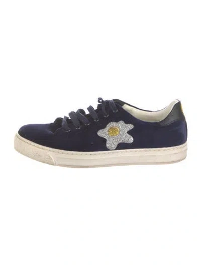 Pre-owned Anya Hindmarch Velvet Graphic Print Sneakers In Blue