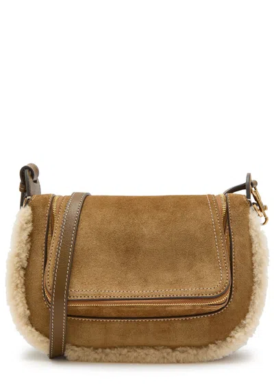 Anya Hindmarch Vere Small Shearling-trimmed Suede Cross-body Bag In Brown