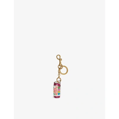 Anya Hindmarch White Love Hearts Leather Keyring In Blue