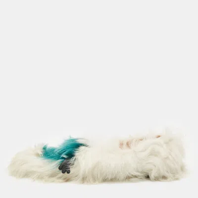 Pre-owned Anya Hindmarch White/green Fur Flats Size 38