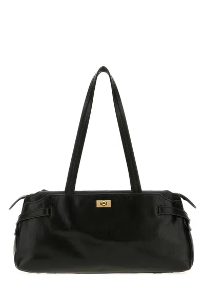 Anya Hindmarch Wilson Shoulder In City Calf With Shiny Calf In Black