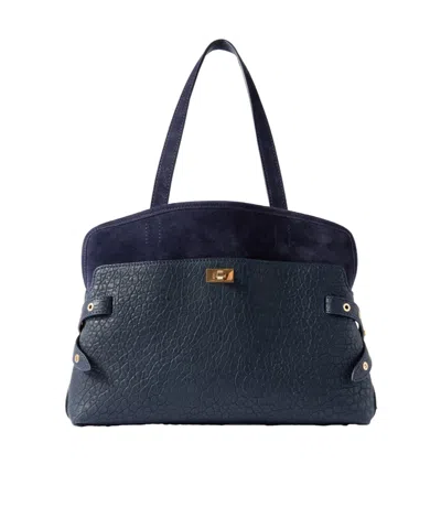 Anya Hindmarch Wilson Textured-leather And Suede Tote In Blue