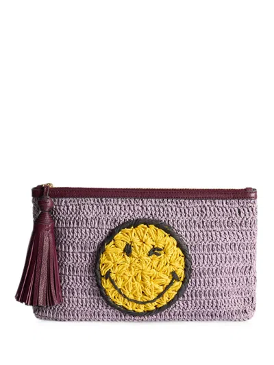Anya Hindmarch Wink Tasseled Leather-trimmed Raffia Clutch Bag In Red