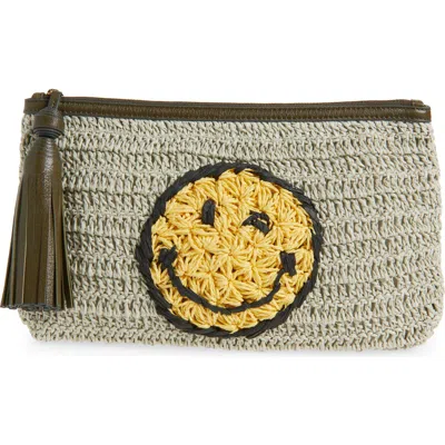 Anya Hindmarch Wink Woven Raffia Pouchette In Gray