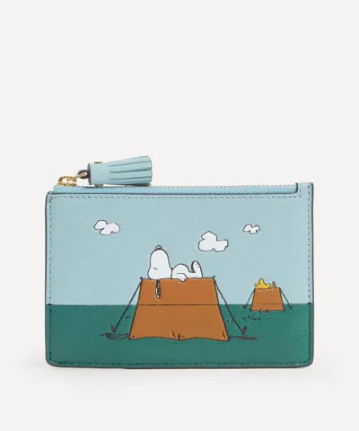 Anya Hindmarch Women's X Peanuts Snoopy Zipped Leather Card Case In Blue