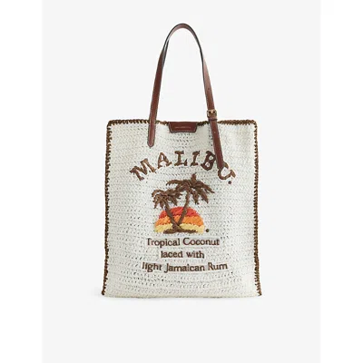 Anya Hindmarch Womens Chalk Anya Brands Malibu N/s Raffia Tote Bag In Gray