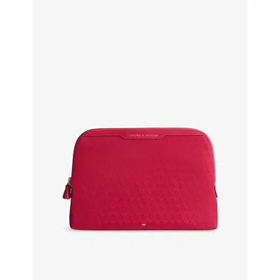 Anya Hindmarch Womens Magenta Logo Lotions And Potions Woven Pouch In Red