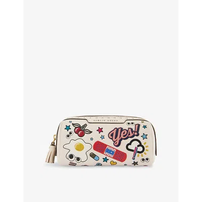 Anya Hindmarch Womens Chalk All-over Stickers Graphic Girlie Stuff Leather Pouch In White