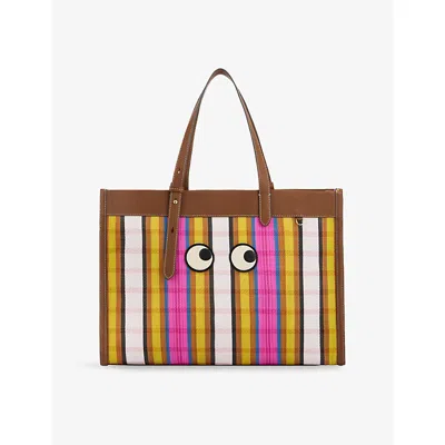 Anya Hindmarch Womens  Eyes-embroidered Striped Mesh And Leather Tote Bag In Multi
