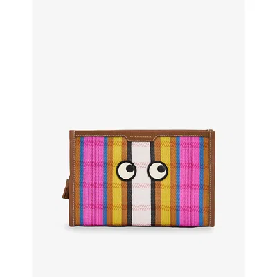 Anya Hindmarch Womens Striped Eyes Mesh And Leather Pouch Pink