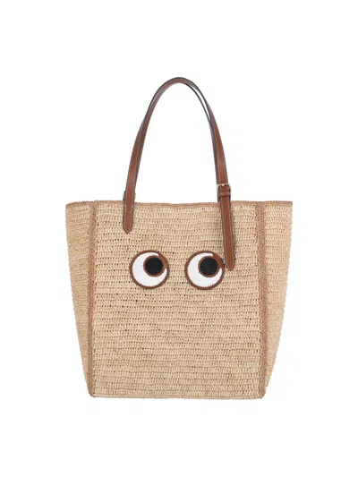 Anya Hindmarch Woven Raffia Tote With Embroidered Eye Motif In Multi